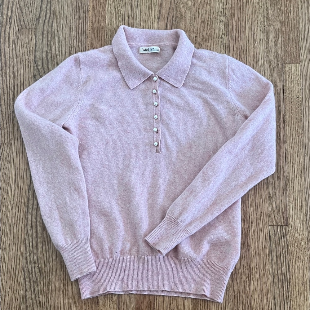 Women's Pink Woolovers Sweater with Pearl Buttons, Merino Wool, S